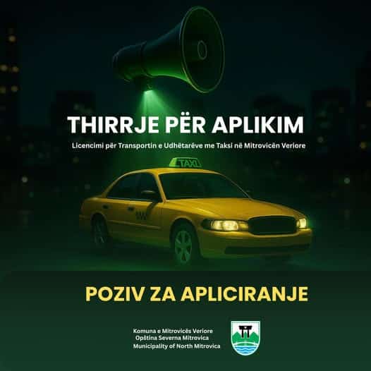 Thirrje publike për licencim të transportit me taksi në Mitrovicën Veriore