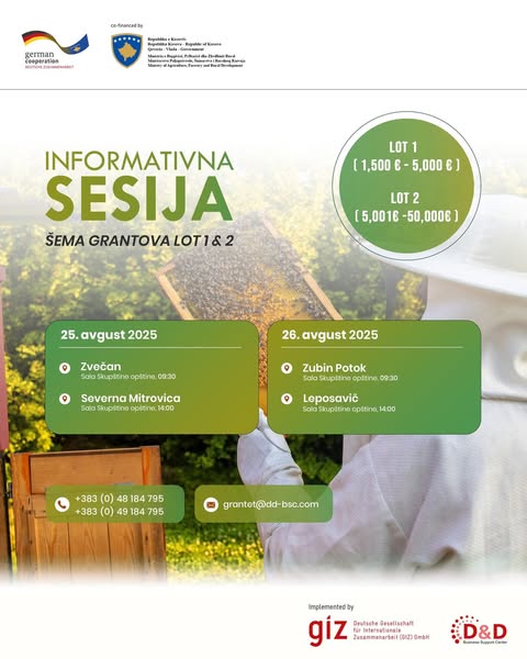 Sesioni informues më 25 gusht-Skema e Granteve për Zhvillim Rural (LOT 1 & LOT 2)