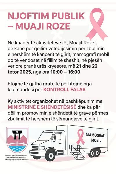 👉Muaji Rozë – Kontroll Falas për Gratë në Mitrovicën Veriore